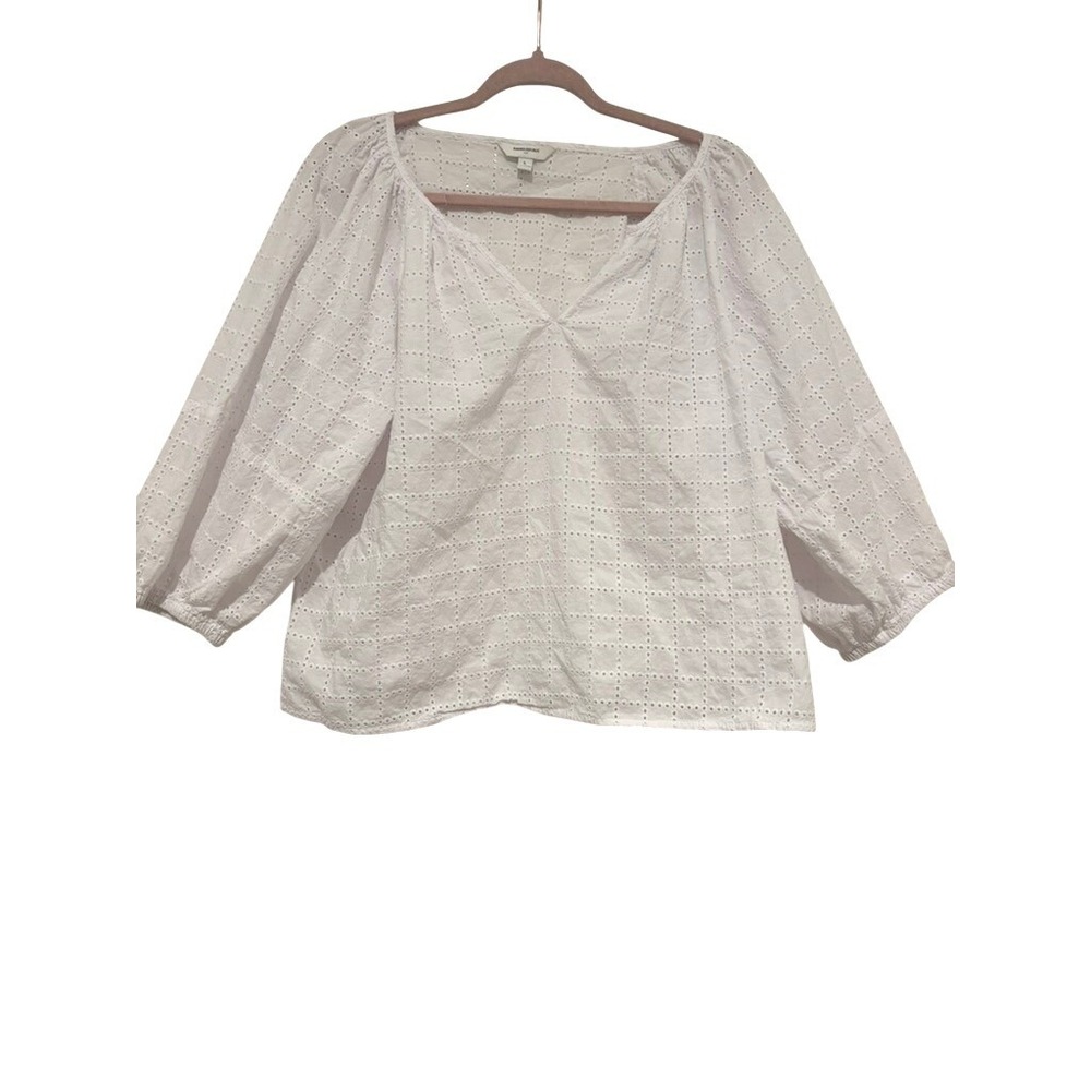 Banana Republic oversized  L white‎ eyelet cotton 3/4 sleeve boho blouse L